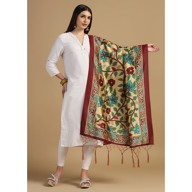 Yellow Banarasi Silk Dupatta - JD986610840