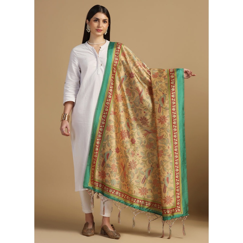 Yellow Banarasi Silk Dupatta - JD986610841