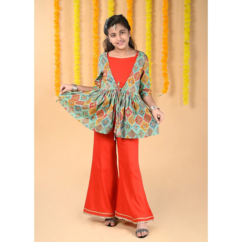 2 Pc Blue Cotton Jumpsuit With Jacket - JD986610494