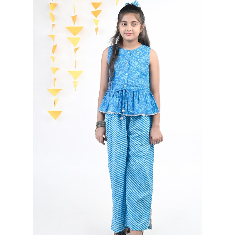 2 Pc Blue Cotton Top And Pant Set - JD986610492