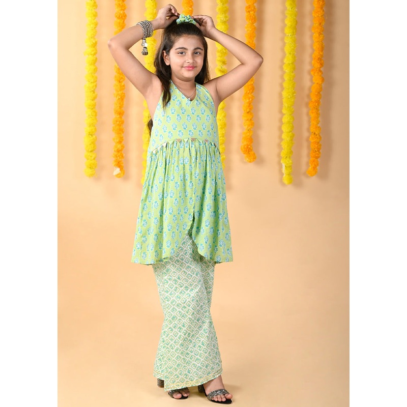 2 Pc Green Cotton Top And Pajama Set - JD986610489