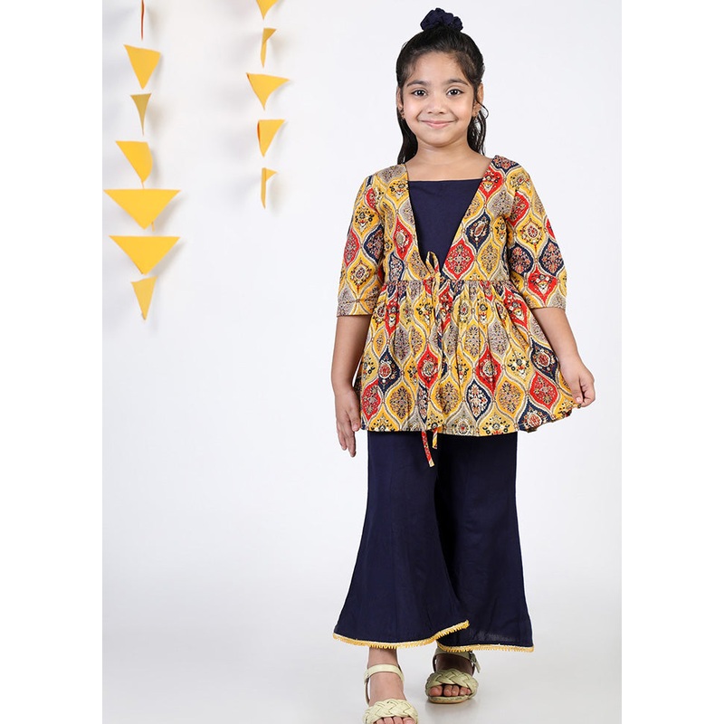 2 Pc Multicolor Cotton Jumpsuit With Jacket - JD986610487
