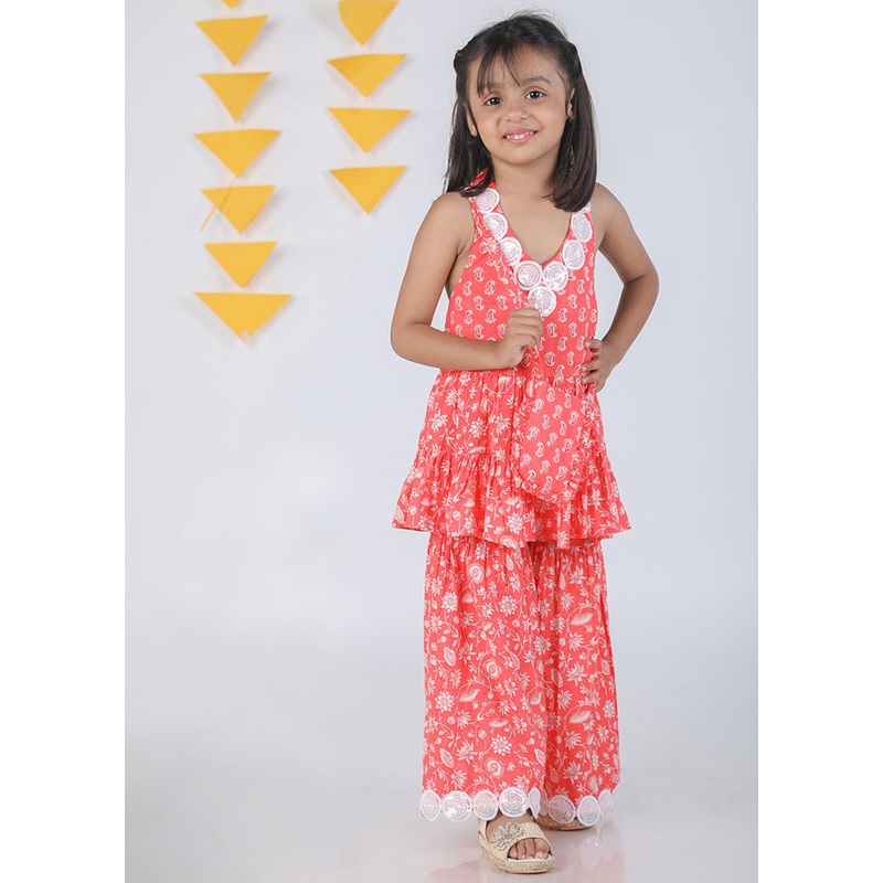 2 Pc Pink Cotton Top And Palazzo Set - JD986610485