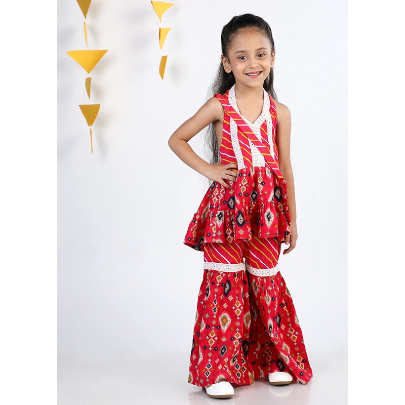 2 Pc Pink Cotton Top And Sharara Set - JD986610484
