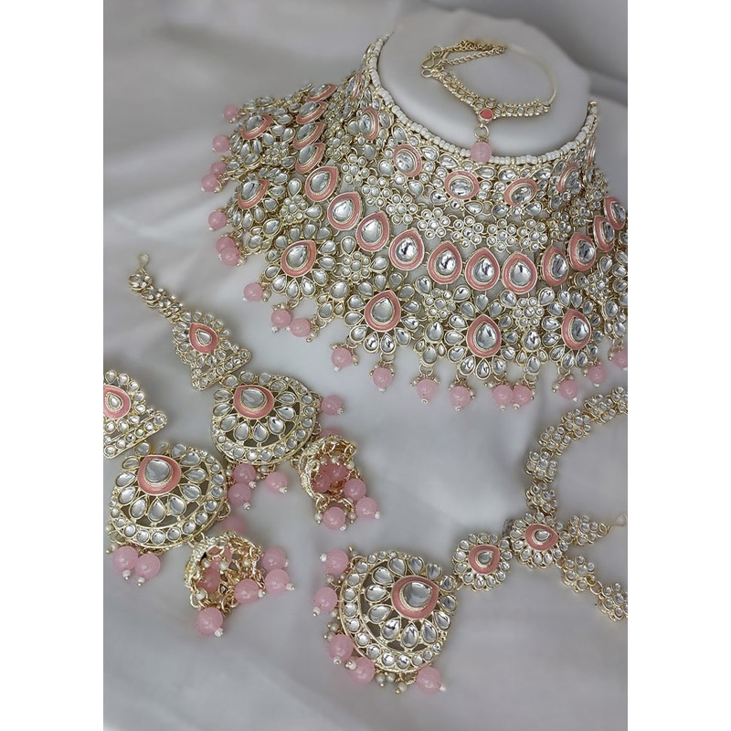 Baby Pink Alloy Jewellery Set - JD986610659
