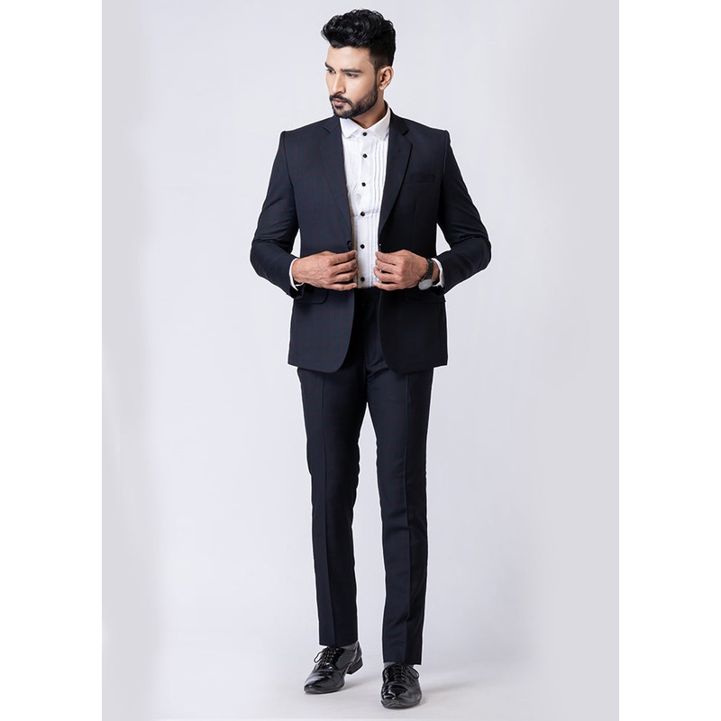 Black Silk Full Sleeves Mandarin Collar Blazer with Trouser Set - JD986610544