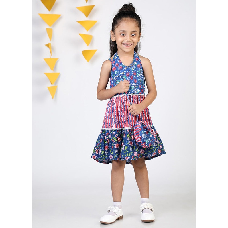 Blue Cotton Frock - JD986610482
