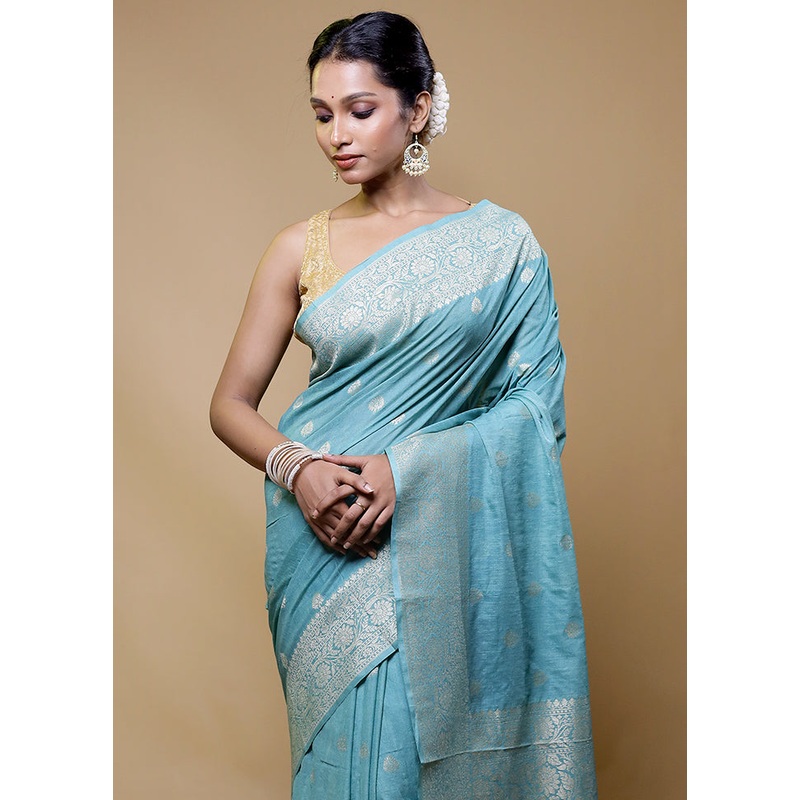 Blue Georgette Saree With Blouse Piece - JD986610520