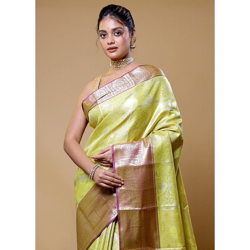 Green Kanjivaram Silk Saree With Blouse Piece - JD986610555
