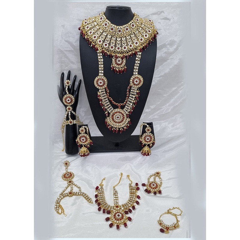 Maroon Alloy Jewellery Set - JD986610615