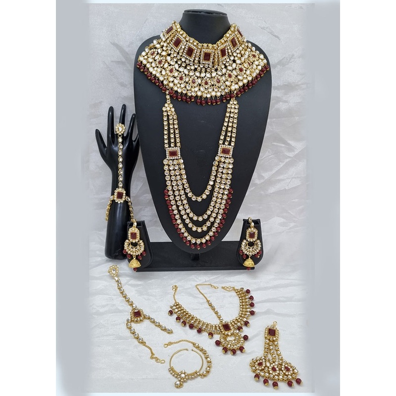 Maroon Alloy Jewellery Set - JD986610616