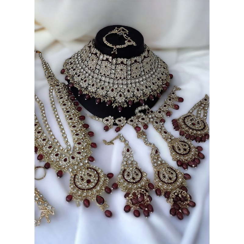 Maroon Alloy Jewellery Set - JD986610617