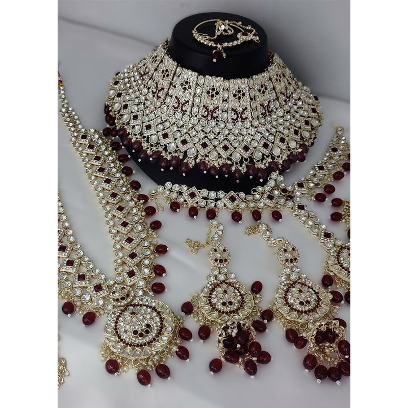Maroon Alloy Jewellery Set - JD986610618