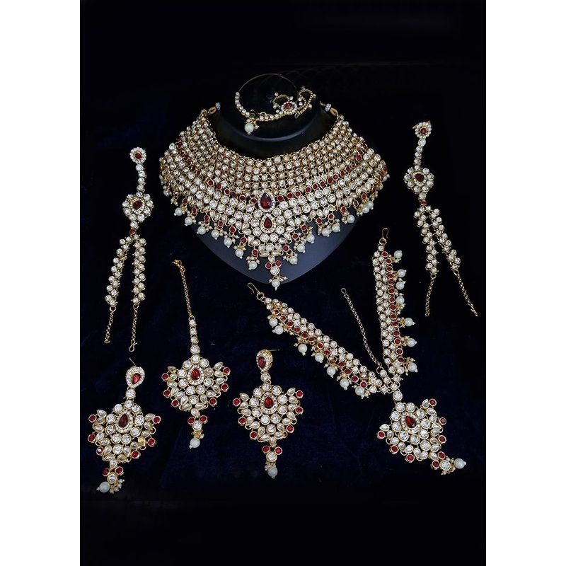 Maroon Alloy Jewellery Set - JD986610621