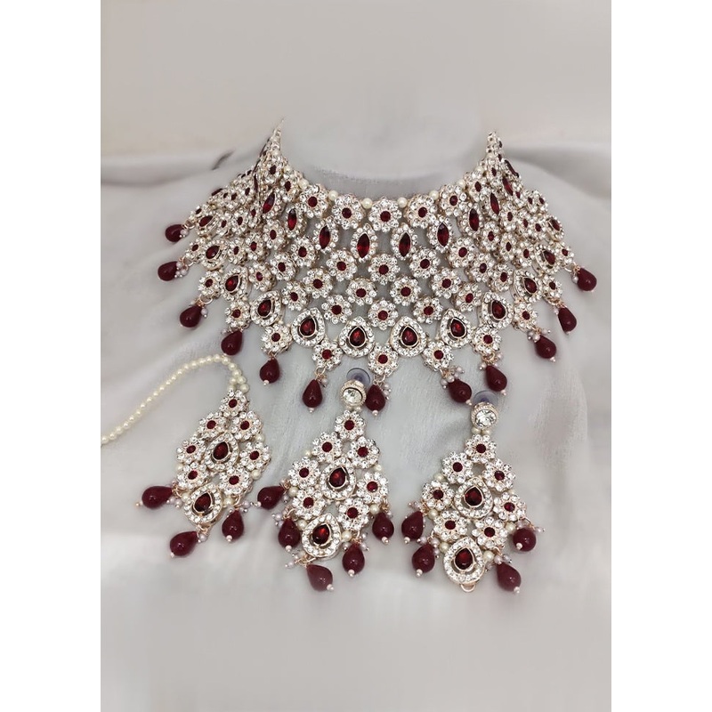 Maroon Alloy Jewellery Set - JD986610622