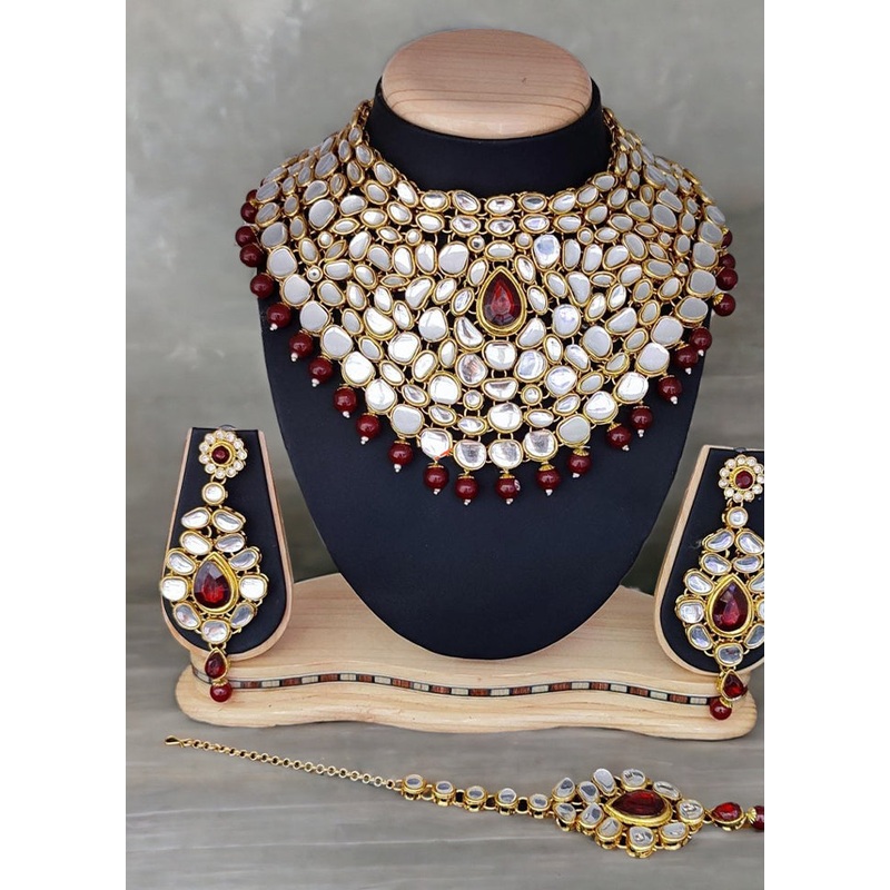 Maroon Alloy Jewellery Set - JD986610623