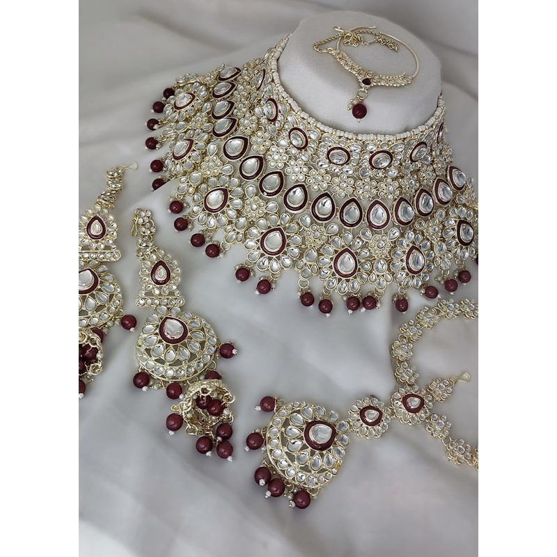 Maroon Alloy Jewellery Set - JD986610625