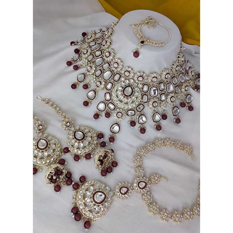 Maroon Alloy Jewellery Set - JD986610627