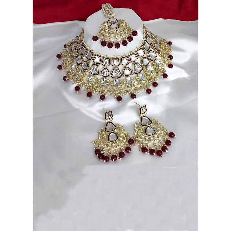 Maroon Alloy Jewellery Set - JD986610629