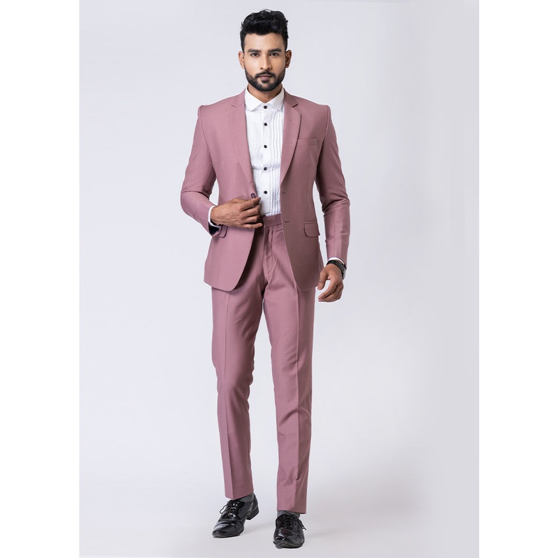 Mauve Silk Full Sleeves Mandarin Collar Blazer with Trouser Set - JD986610535