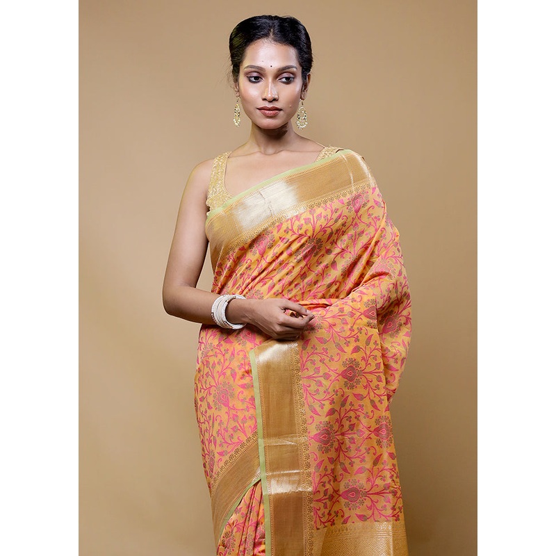 Peach Kora Silk Saree With Blouse Piece - JD986610502
