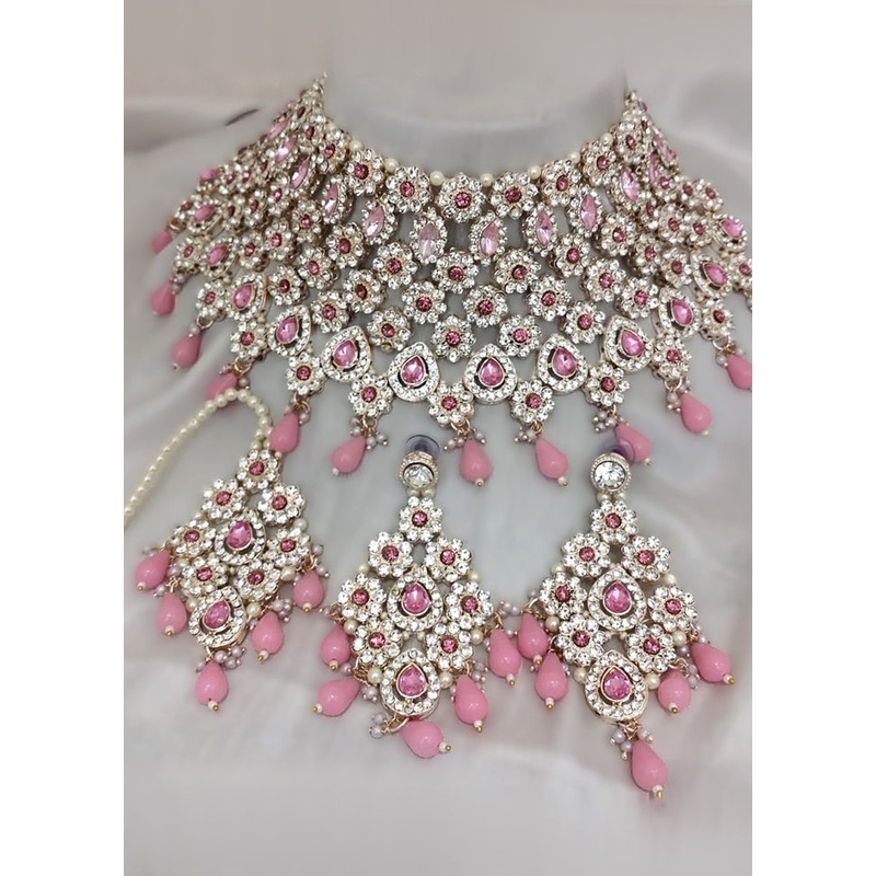 Pink Alloy Jewellery Set - JD986610590