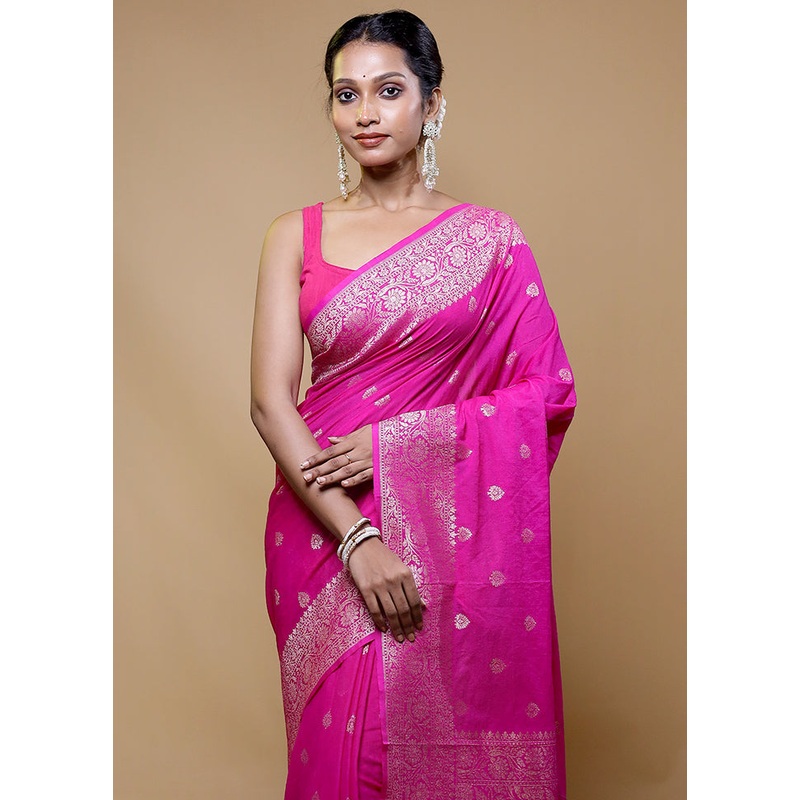 Pink Georgette Saree With Blouse Piece - JD986610501