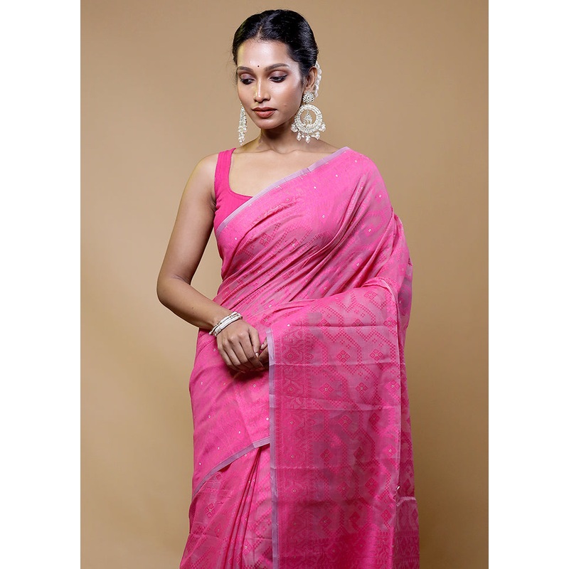 Pink Kora Silk Saree With Blouse Piece - JD986610498