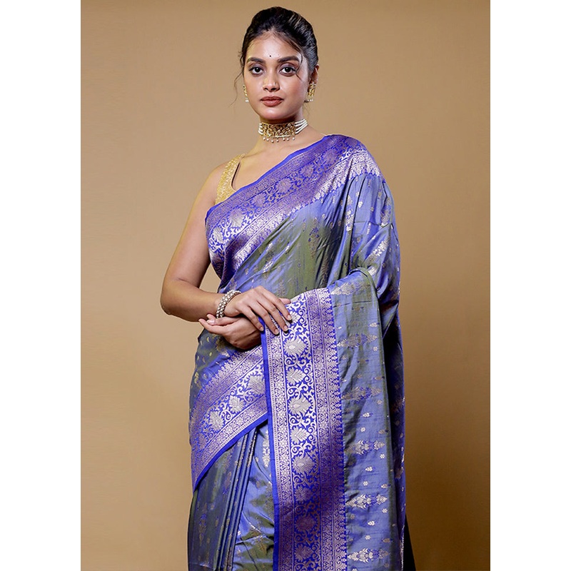 Purple Dupion Silk Saree With Blouse Piece - JD986610552