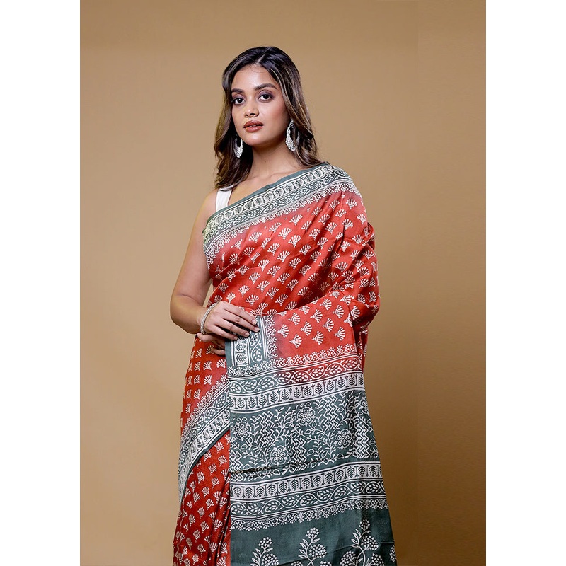Red Printed Pure Silk Saree Without Blouse Piece - JD986610551