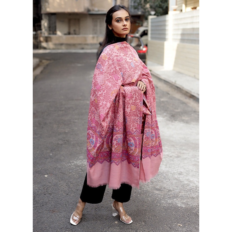 Black Woolen Zari Woven Work Shawl - JD986610449