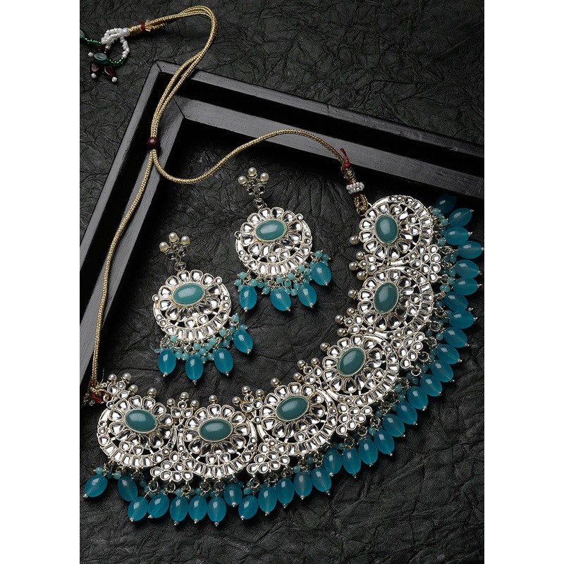 Blue Alloy Glossy Jewellery Set - JD986610194