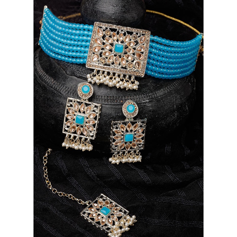 Blue Alloy Glossy Jewellery Set - JD986610195