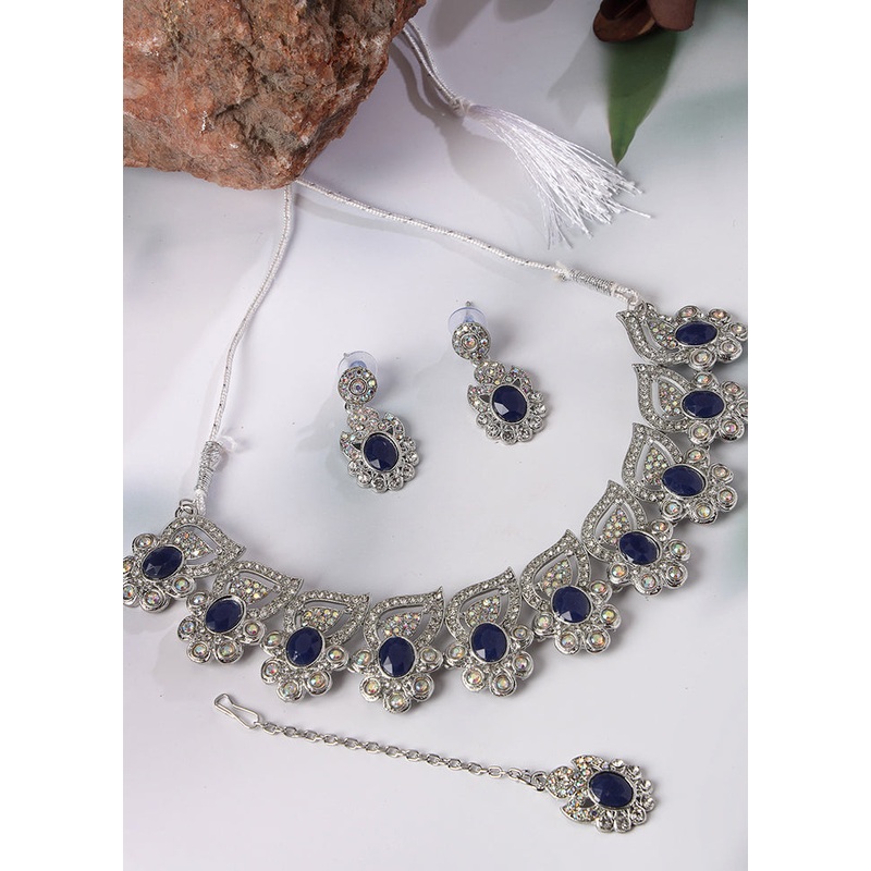 Blue Alloy Glossy Jewellery Set - JD986610196