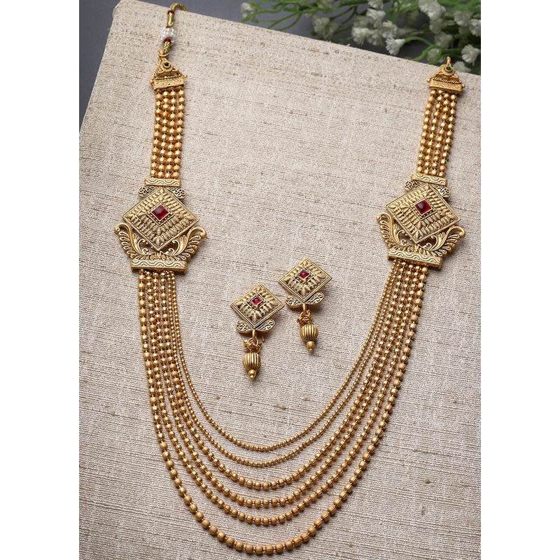 Golden Alloy Glossy Jewellery Set - JD986610186