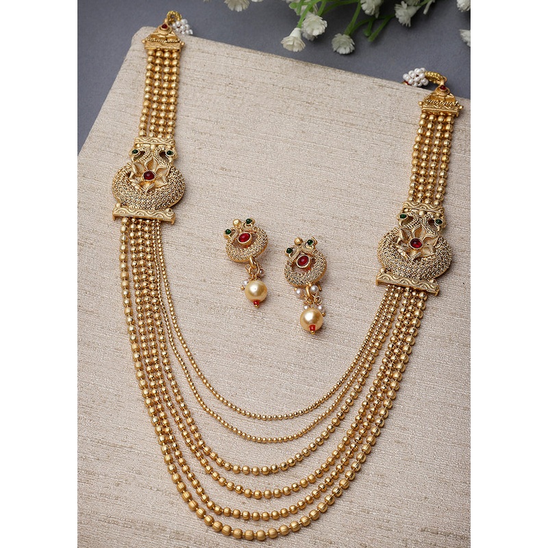 Golden Alloy Glossy Jewellery Set - JD986610187