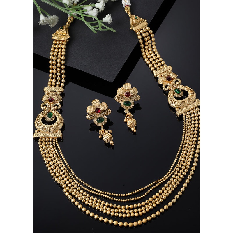 Golden Alloy Glossy Jewellery Set - JD986610188