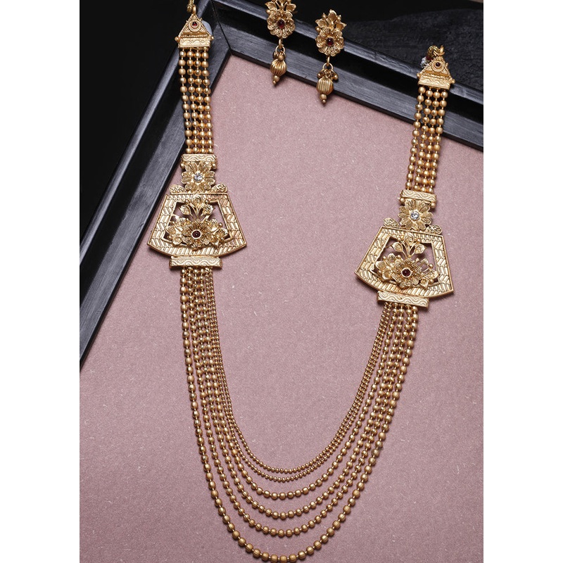 Golden Alloy Glossy Jewellery Set - JD986610189