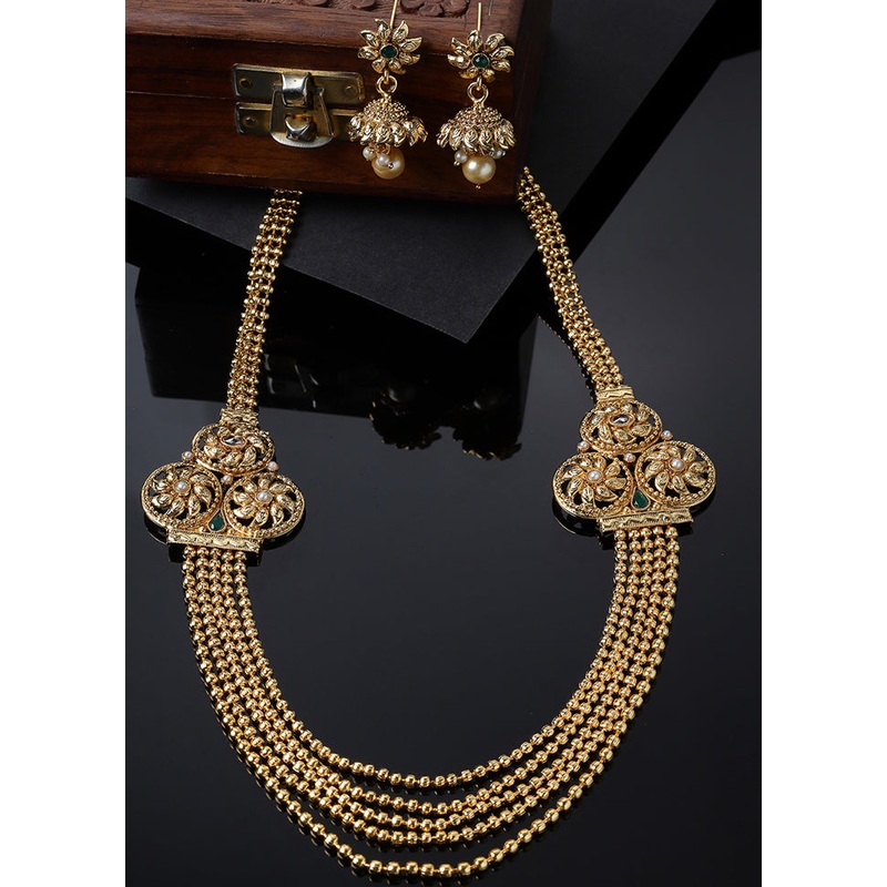 Golden Alloy Glossy Jewellery Set - JD986610190
