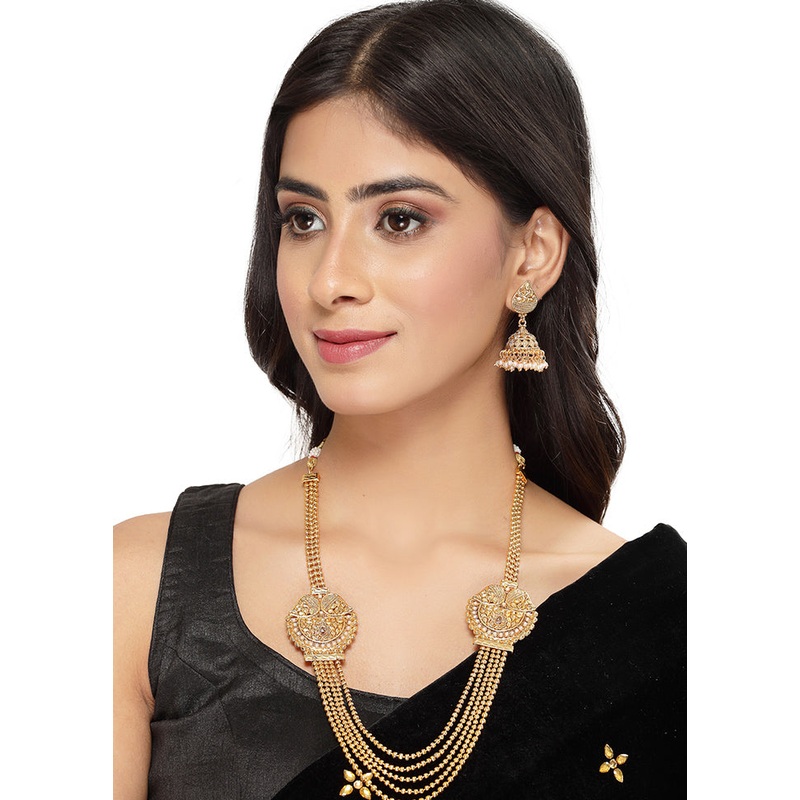 Golden Alloy Glossy Jewellery Set - JD986610192