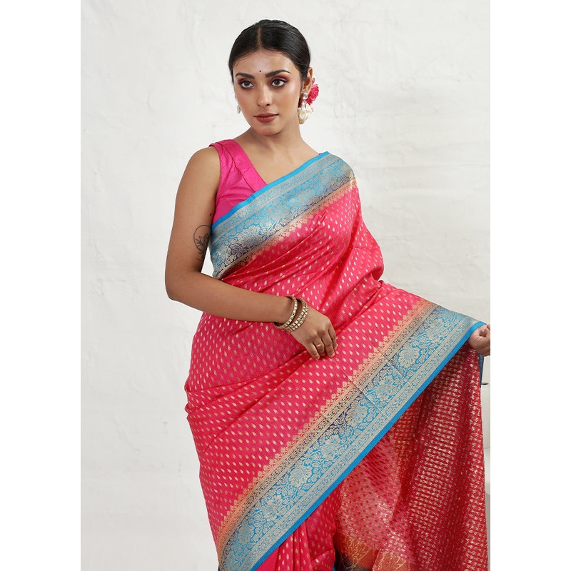 Pink Dupion Silk Saree With Blouse Piece - JD986610455