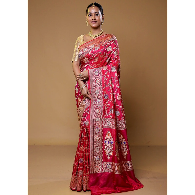Pink Handloom Katan Pure Silk Saree With Blouse Piece - JD986610421