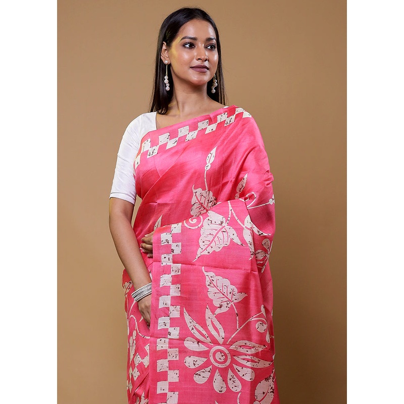 Pink Printed Pure Silk Saree Without Blouse Piece - JD986610418