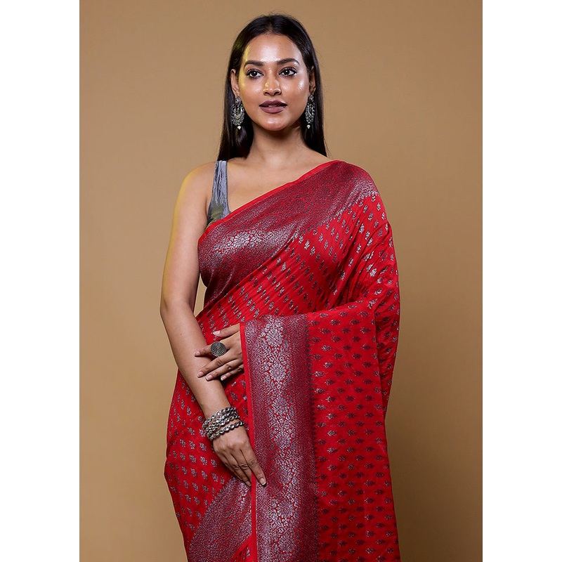 Red Georgette Saree With Blouse Piece - JD986610413