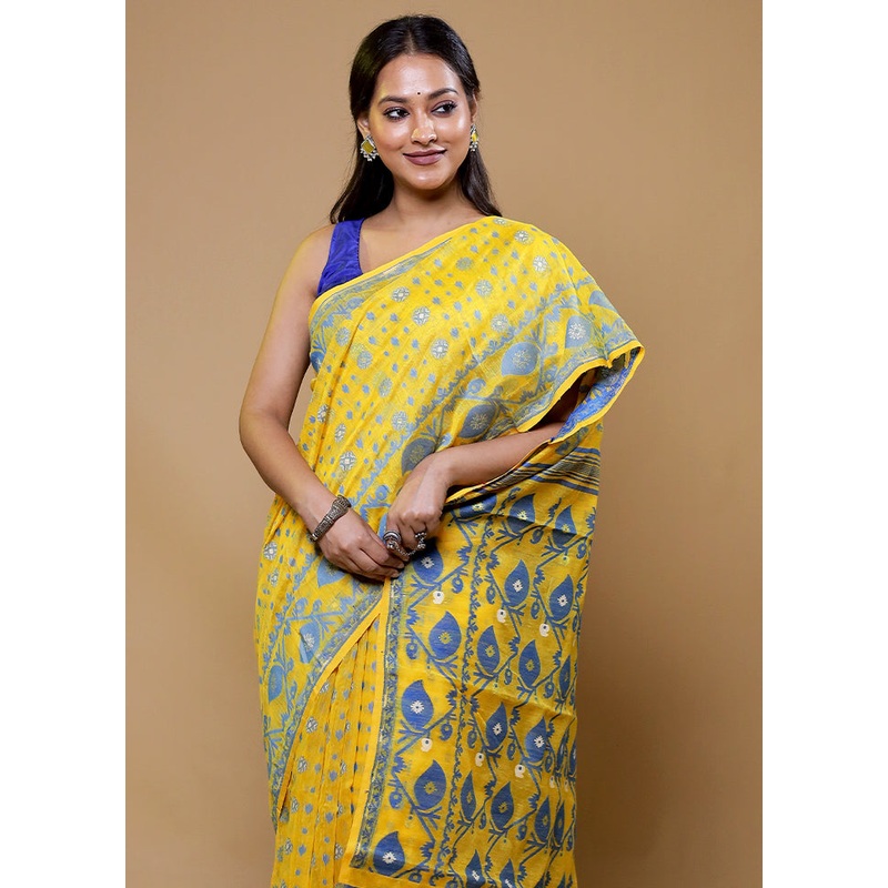 Yellow Tant Jamdani Saree Without Blouse Piece - JD986610202