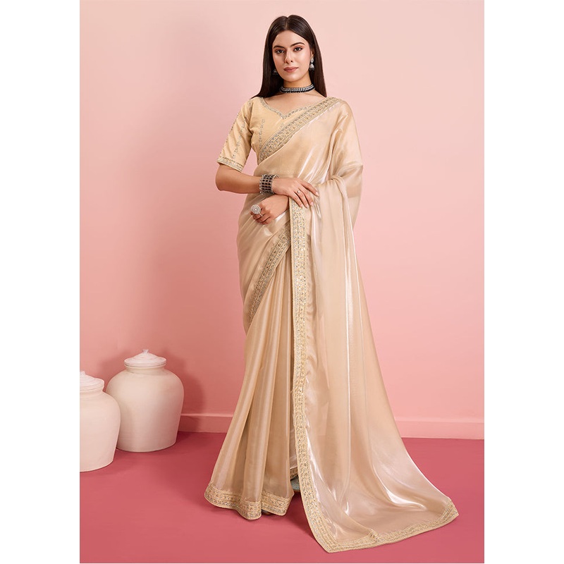 Chiku Silk Saree With Blouse Piece - JD986609997