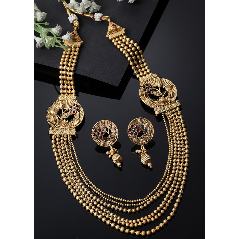 Golden Alloy Glossy Jewellery Set - JD986610183