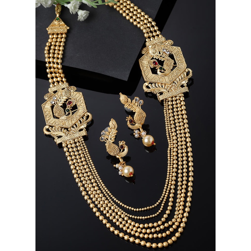 Golden Alloy Glossy Jewellery Set - JD986610184