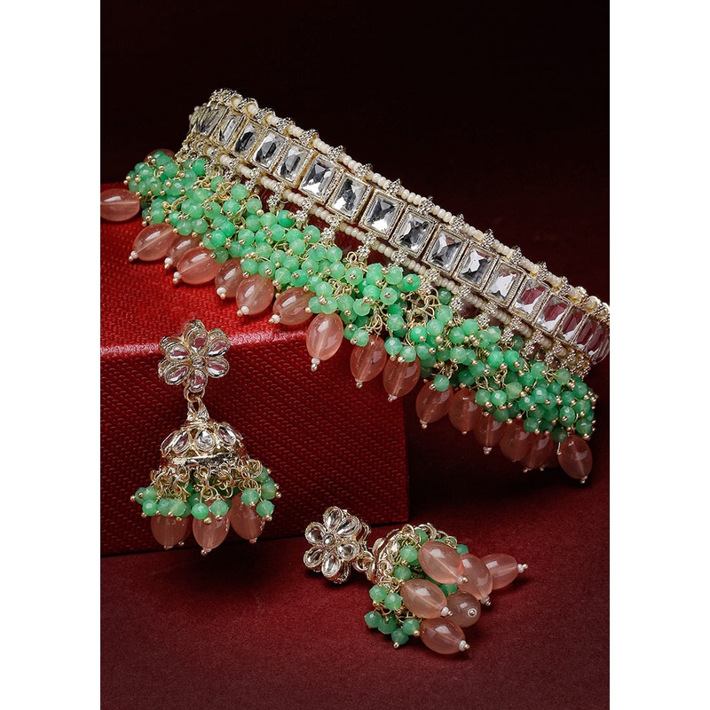 Green Alloy Glossy Jewellery Set - JD986610150