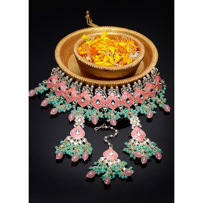 Green Alloy Glossy Jewellery Set - JD986610151